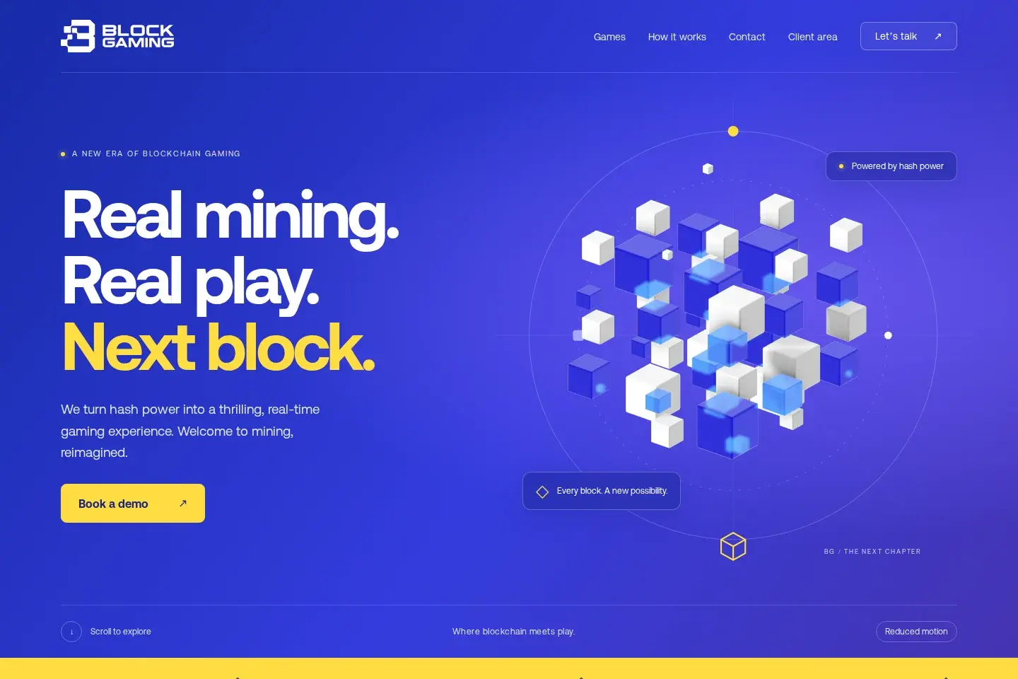 BlockGaming platform introduction with its brand and mining-based gaming proposition.