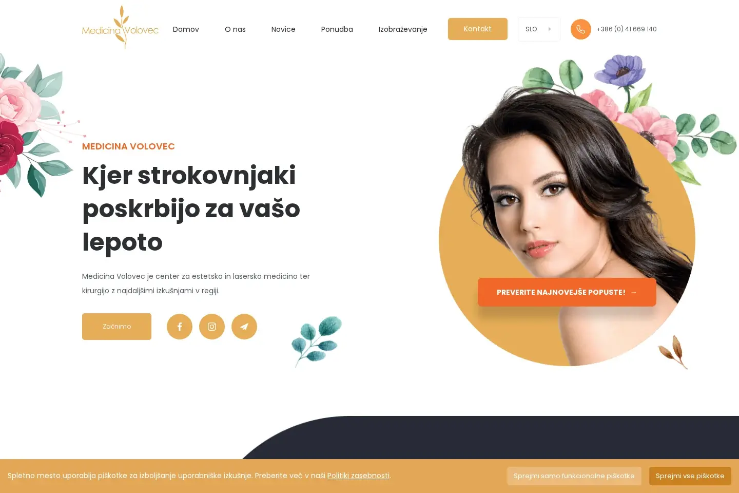Medicina Volovec public clinic website with navigation, introduction and treatment promotion.